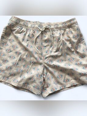 Goodfellow & Co Beige Floral-Print Drawstring Shorts with Blue & Coral Accents